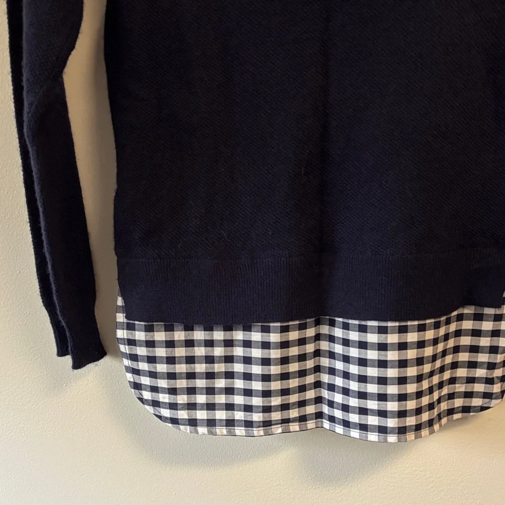 Crewcuts Navy Sweater with Checkered Hem girls sz 12 merino wool blend